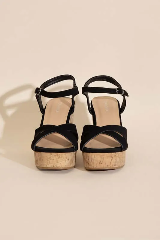 SEDONA-1 Black Wedge Heels Sandals