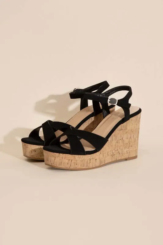 SEDONA-1 Black Wedge Heels Sandals