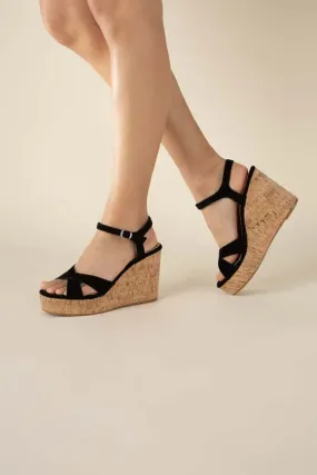 SEDONA-1 Black Wedge Heels Sandals