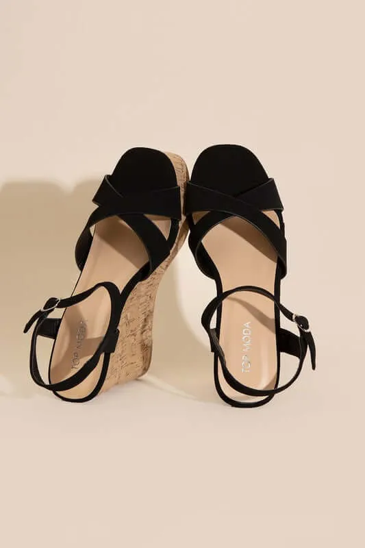 SEDONA-1 Black Wedge Heels Sandals