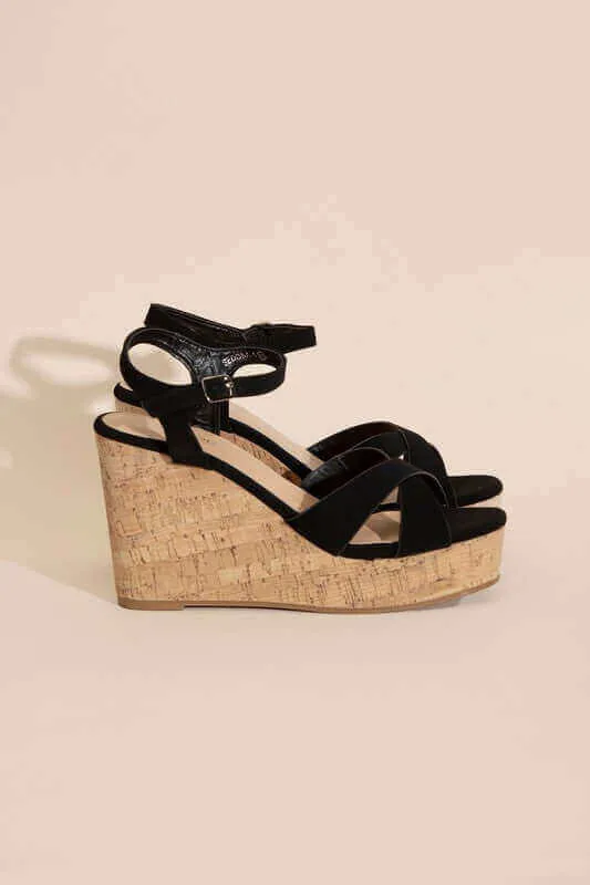 SEDONA-1 Black Wedge Heels Sandals