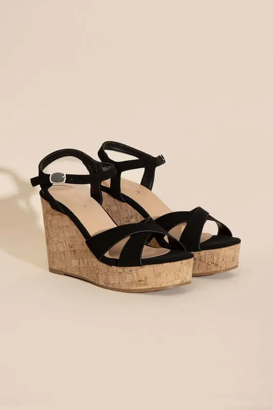 SEDONA-1 Black Wedge Heels Sandals