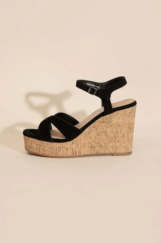 SEDONA-1 Black Wedge Heels Sandals