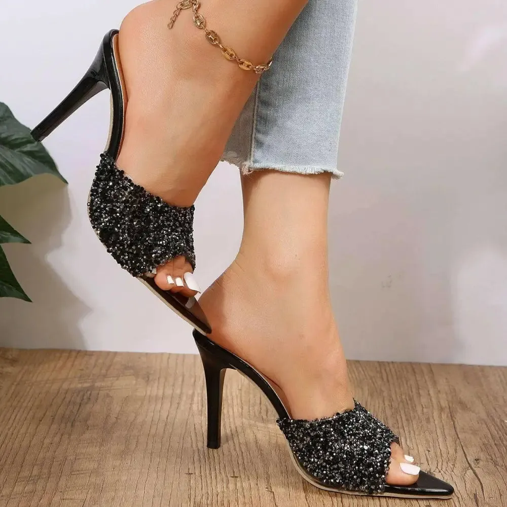 Sequin Point Toe Kitten Heel Sandals in Luxury Fashion for Women