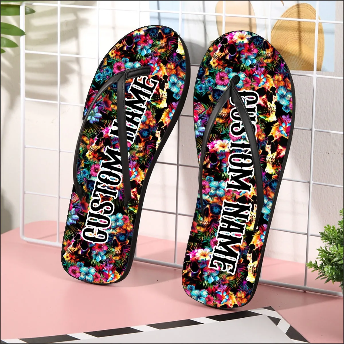 Skull Tropical Beach Flip Flops for Women Beach