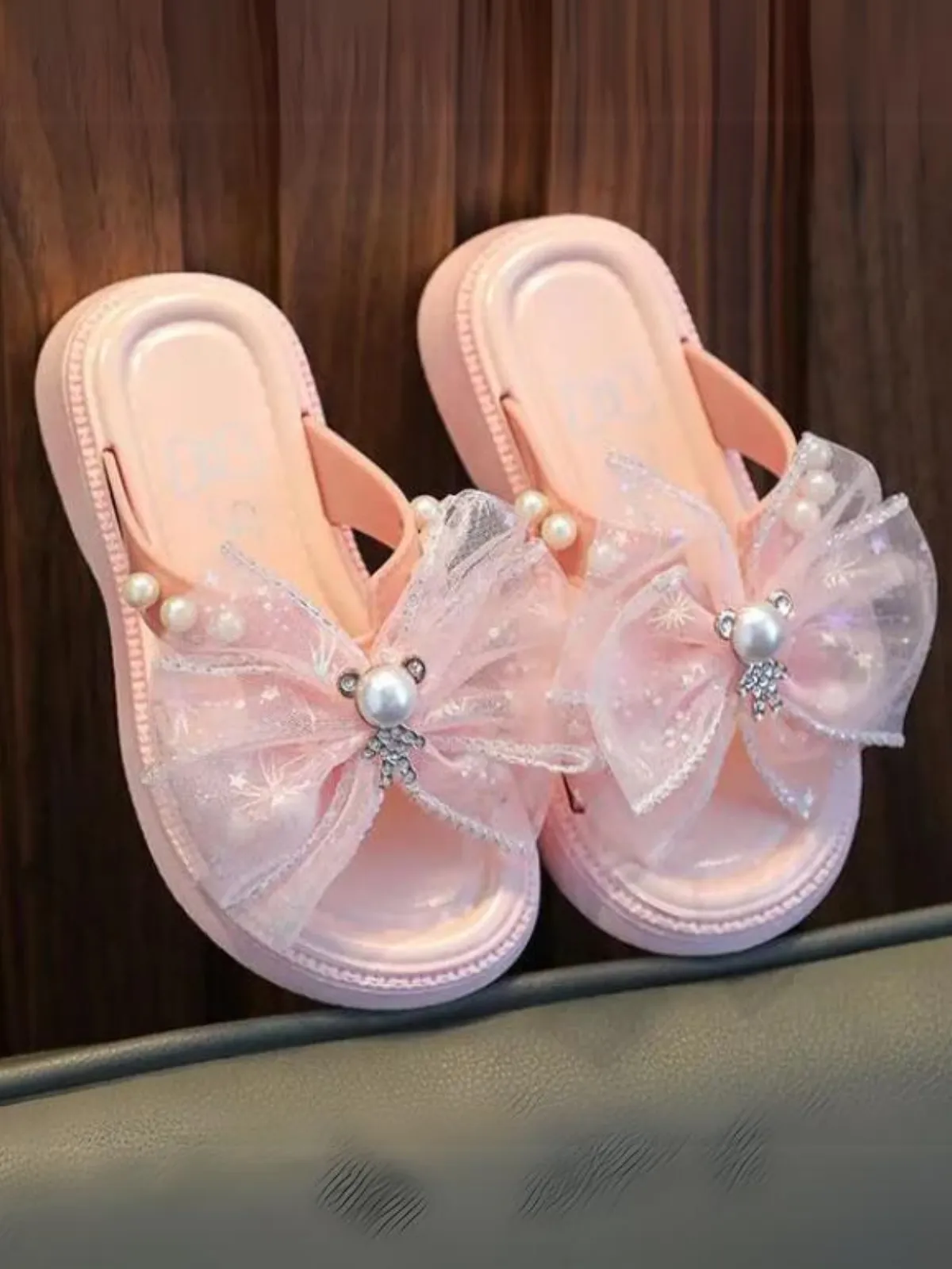 Sparkling Bow Slides with Pearl Embellishments By Liv and Mia