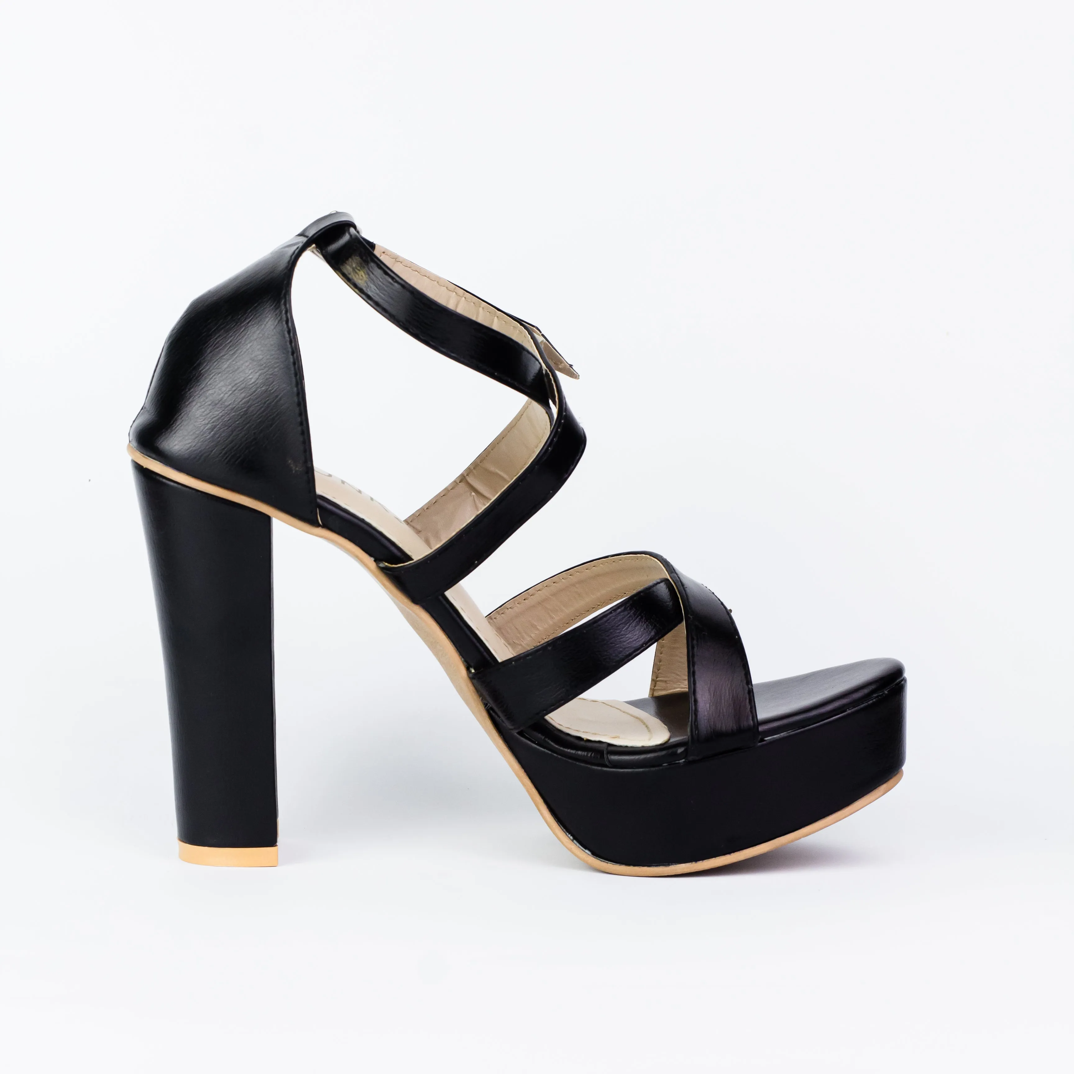 Spunkz Metallic Black Platform Heeled Sandals