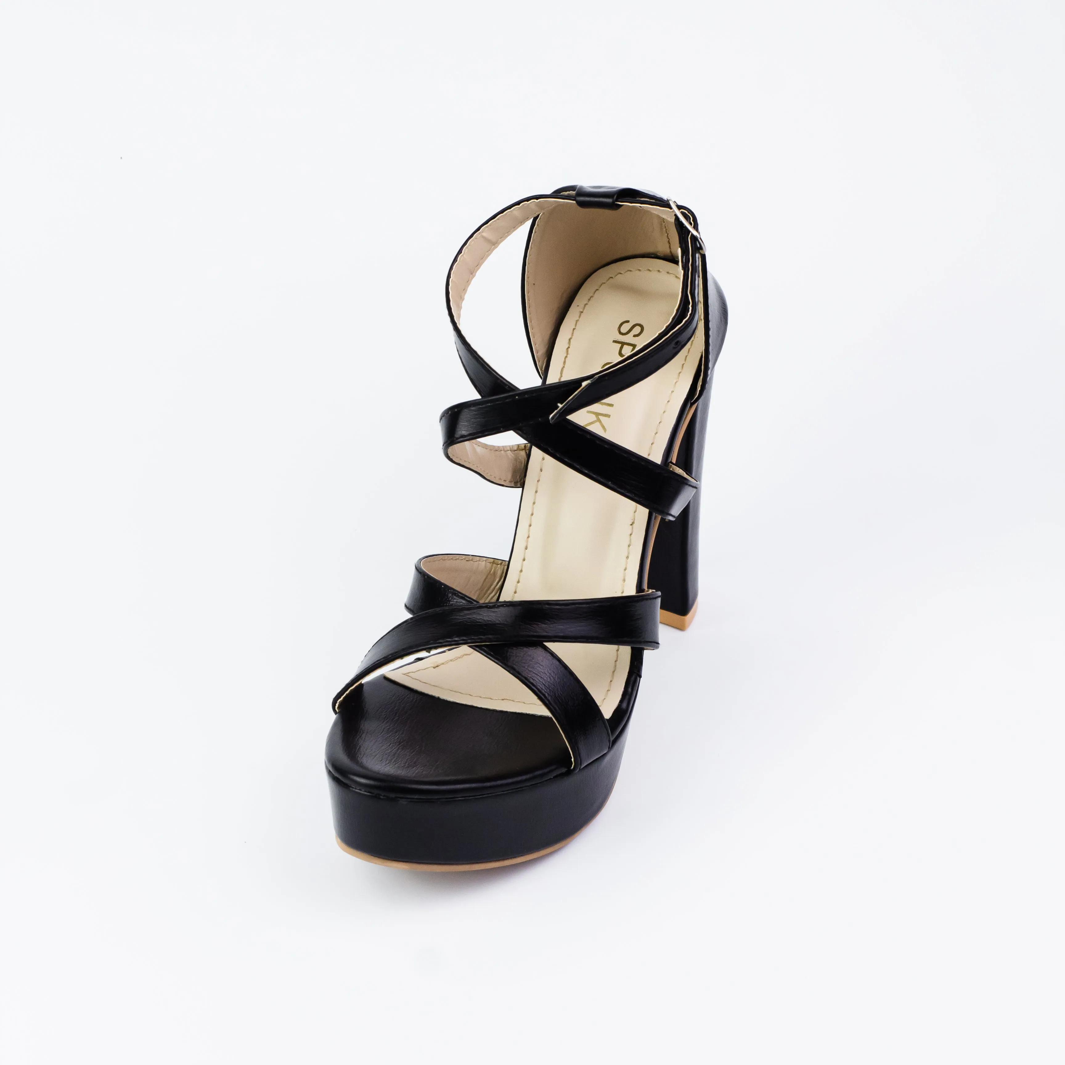 Spunkz Metallic Black Platform Heeled Sandals