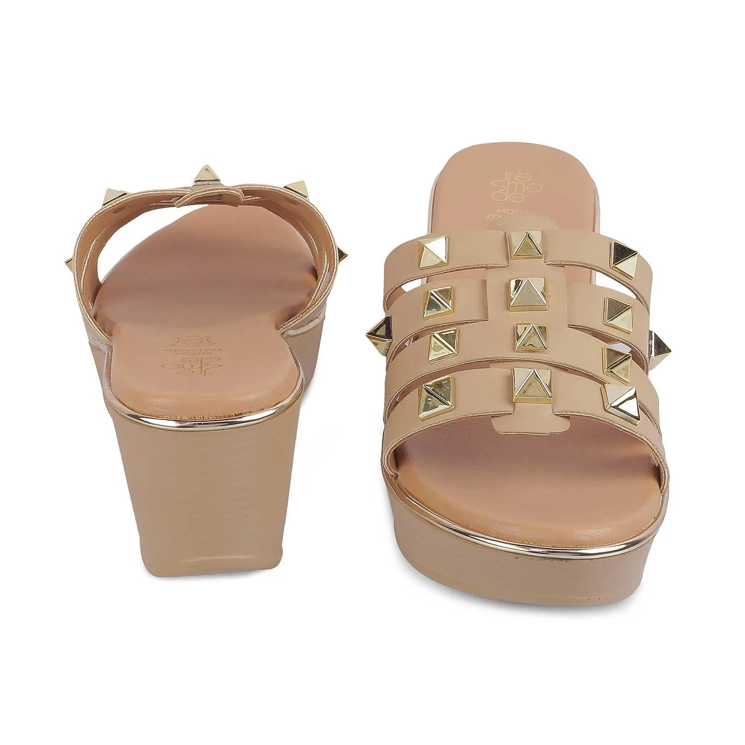 The Tango Beige Women's Dress Wedge Sandals Tresmode