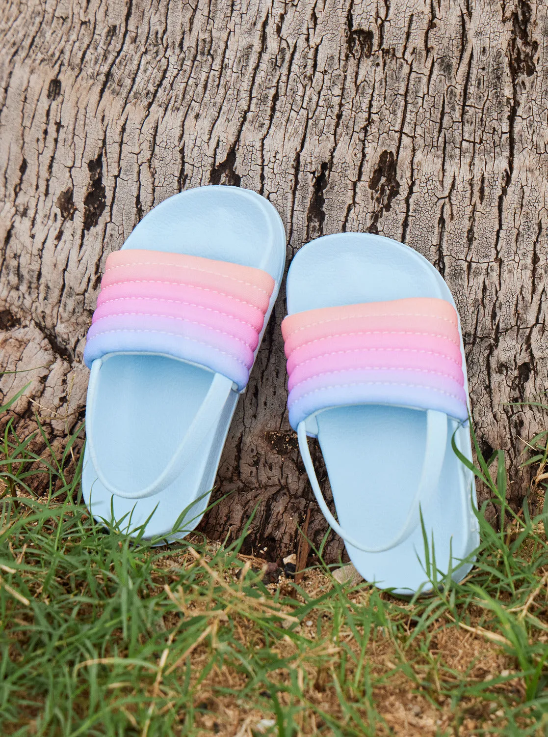 Toddlers Slippy Ribbed Slide Sandals - Light Blue