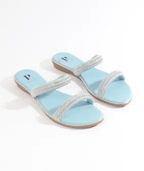 Turquoise Rhinestone Embellished Summer Sandals