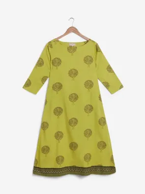 Utsa Green Tree Print A-line Kurta